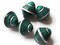 5 21mm Vintage Painted Peruvian Clay Beads - Teal Green Silver and Black Patterned Bicone Beads